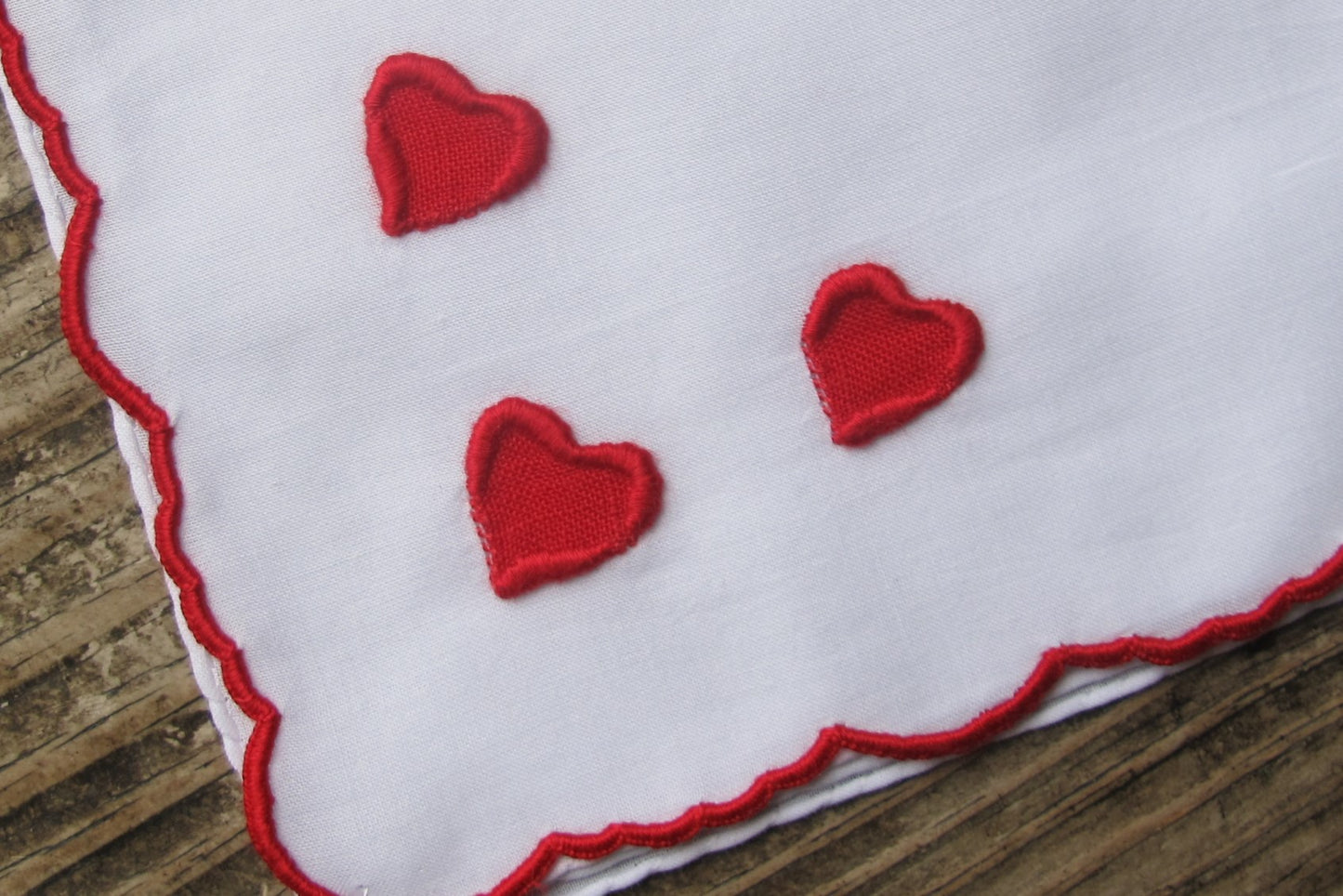 Handkerchief Ladies - Madeira Embroidered Red Hearts