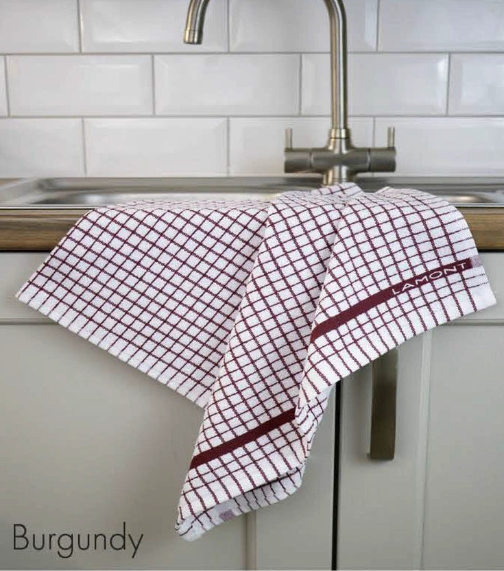 Poli-Dri 100% Cotton Tea Towel "Burgundy Stripe"