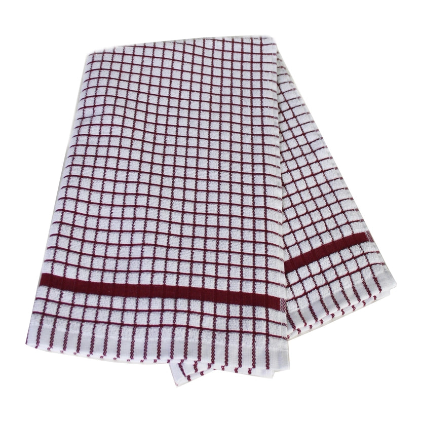 Poli-Dri 100% Cotton Tea Towel "Burgundy Stripe"