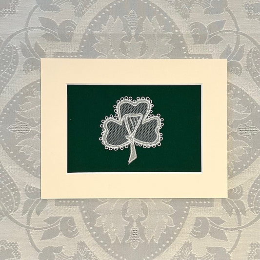 Irish Carrickmacross Lace: Shamrock & Harp