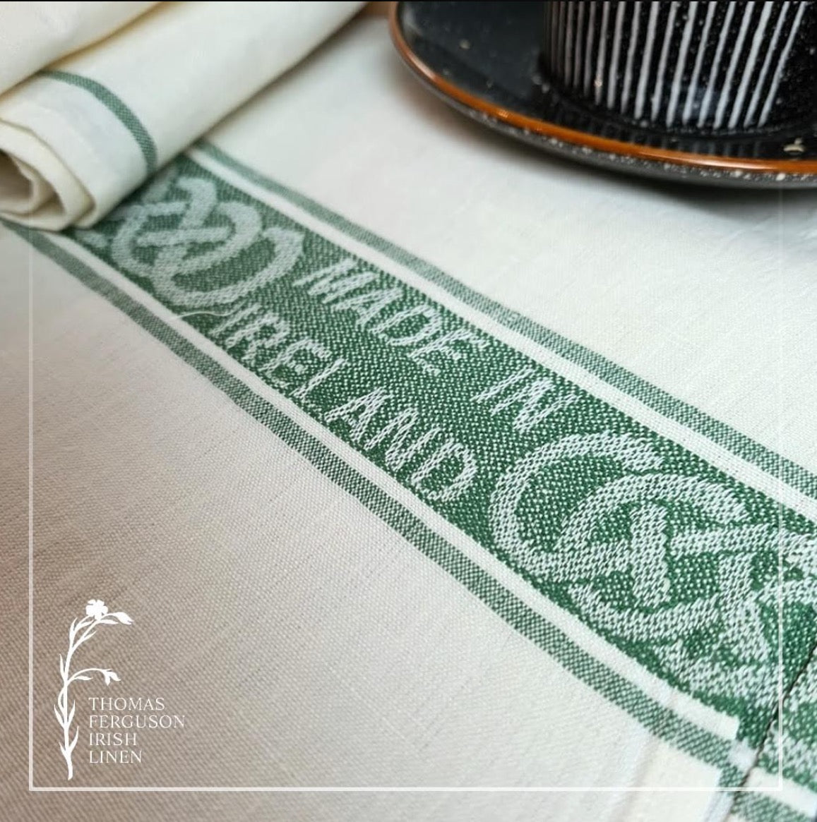 Tea Towel (Linen) "Celtic Scroll" Green