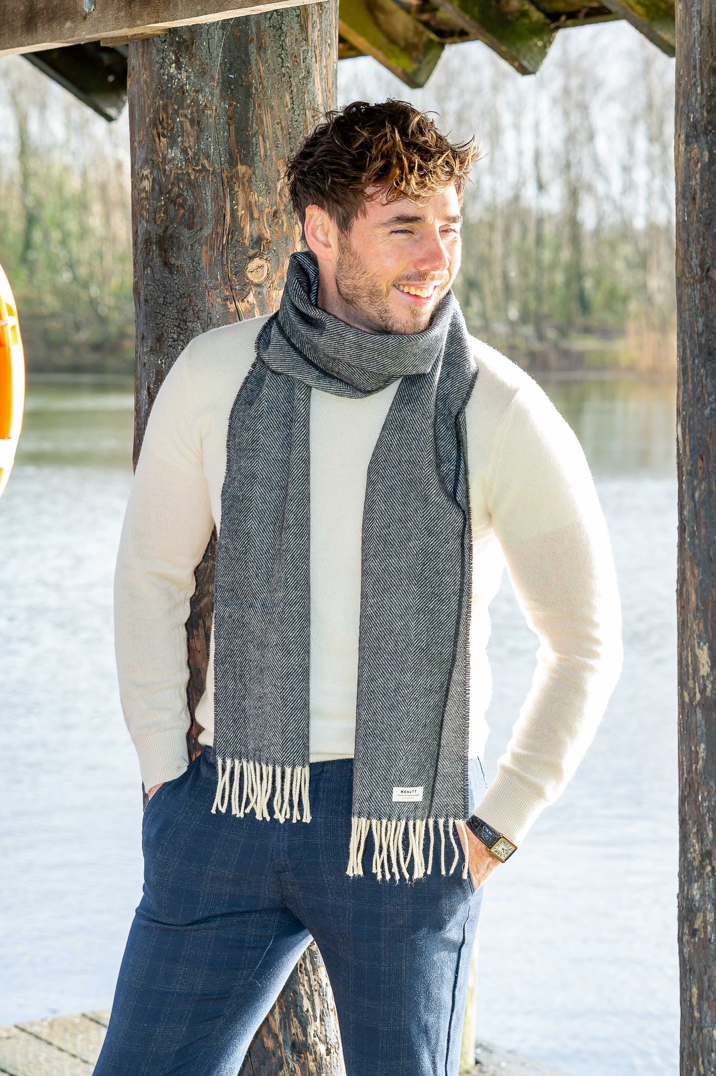 McNutt Lambswool Scarf - Charcoal Herringbone