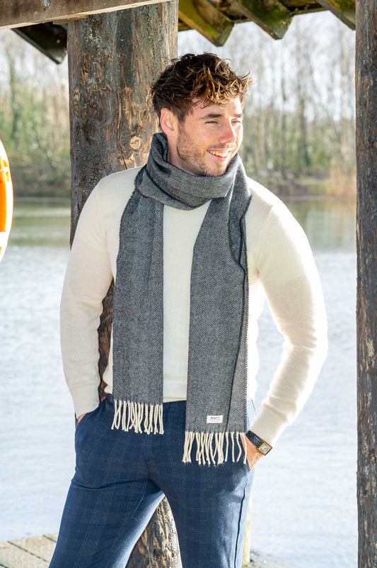 McNutt Lambswool Scarf - Charcoal Herringbone