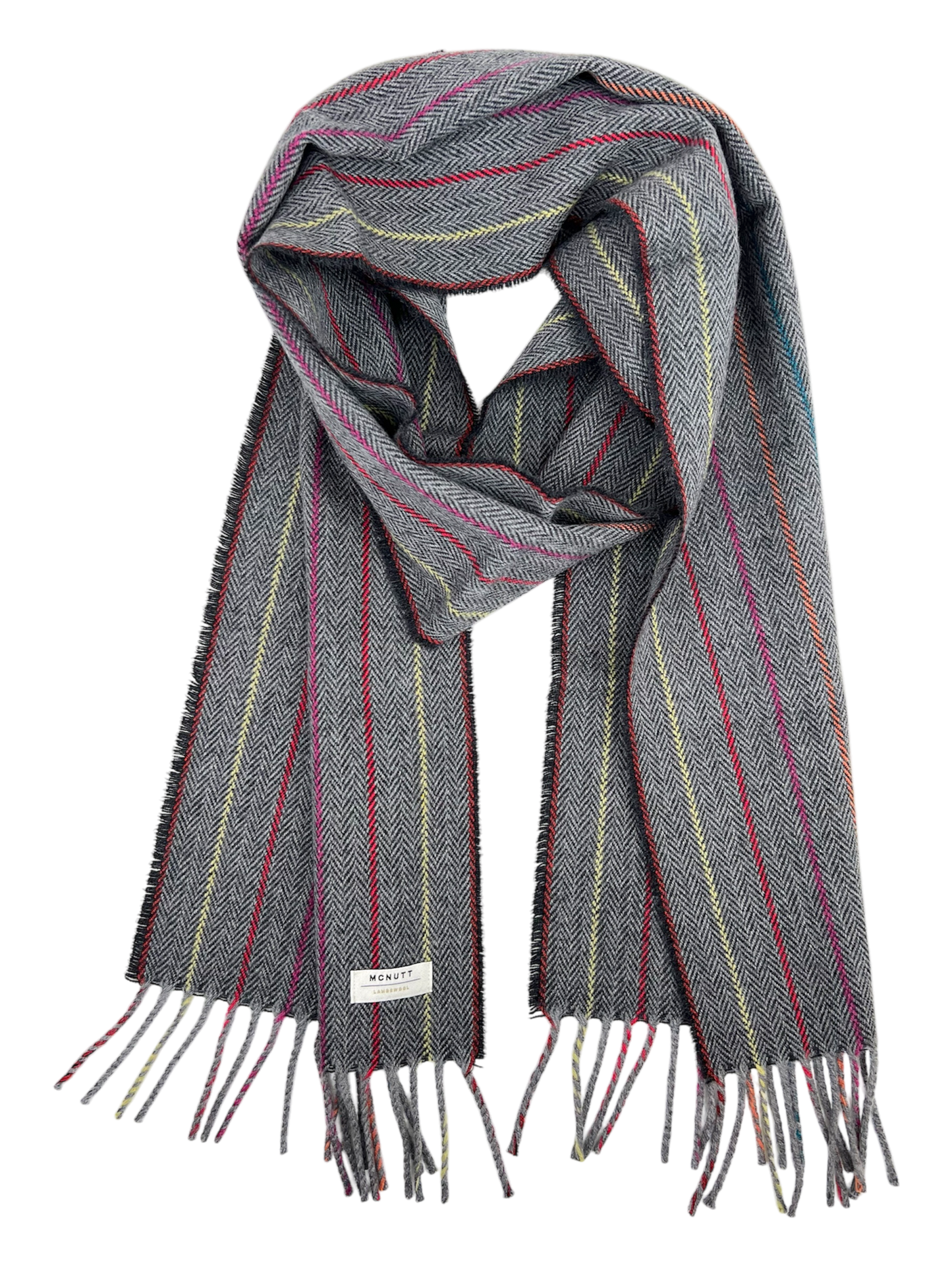 McNutt Lambswool Scarf - Charcoal Rainbow Herringbone