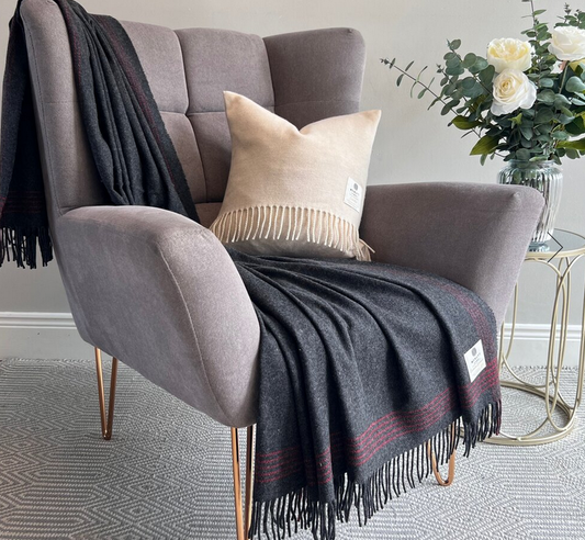 McNutt Cashmere/Merino Wool Throw "Charcoal & Paradise"