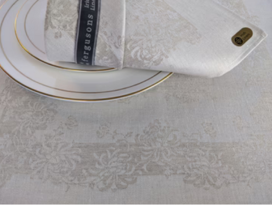 Irish Damask Linen Napkins - Chrysanthemum Design Natural