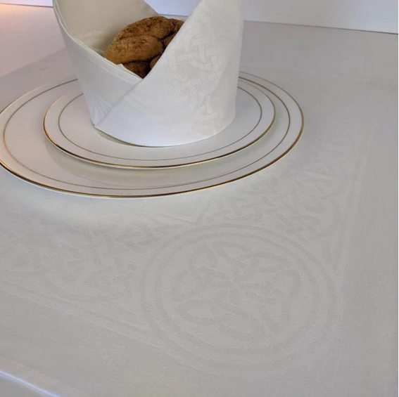 Irish Damask Linen Napkins - Colmcille Design White