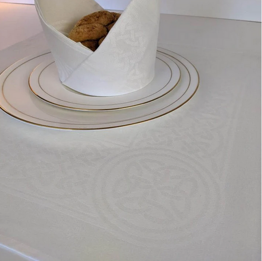 Irish Damask Linen Napkins - Colmcille Design White