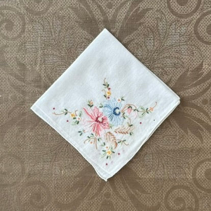 Estate/Vintage Ladies Handkerchief - Multicolour Floral on Linen