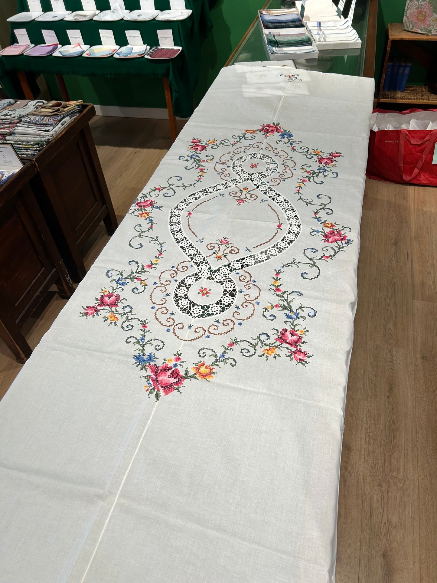 Cotton Cross Stitch Tablecloth - White With Embroidery