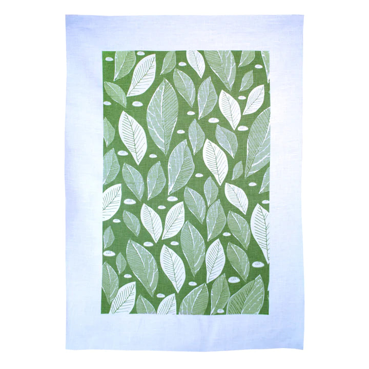 Rain Goose Linen Tea Towel "Green Leaves"