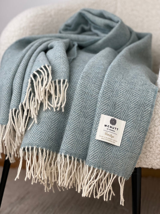 McNutt Merino Wool Throw "Heritage Sea Green Herringbone"