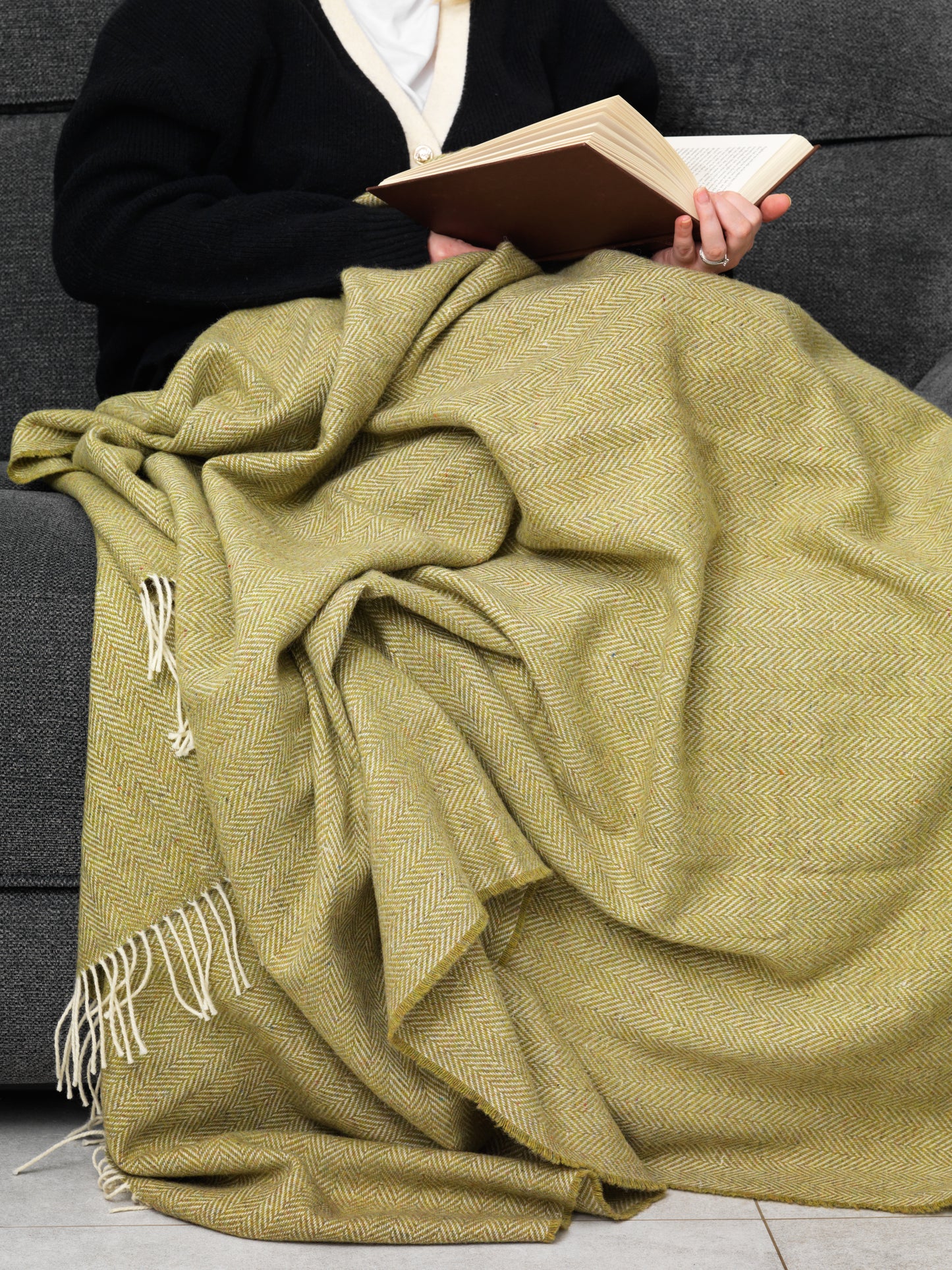 McNutt Merino Wool Throw "Heritage Spring Green Herringbone"