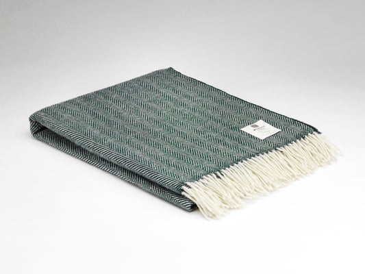 McNutt Merino Wool Throw "Heritage Spruce Green Herringbone"