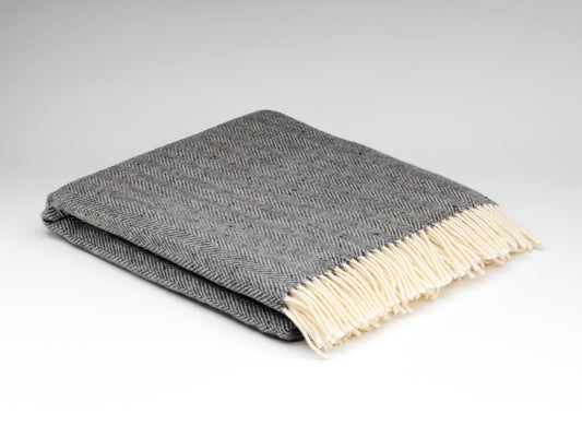 McNutt Merino Wool Throw "Heritage Storm Grey Herringbone"