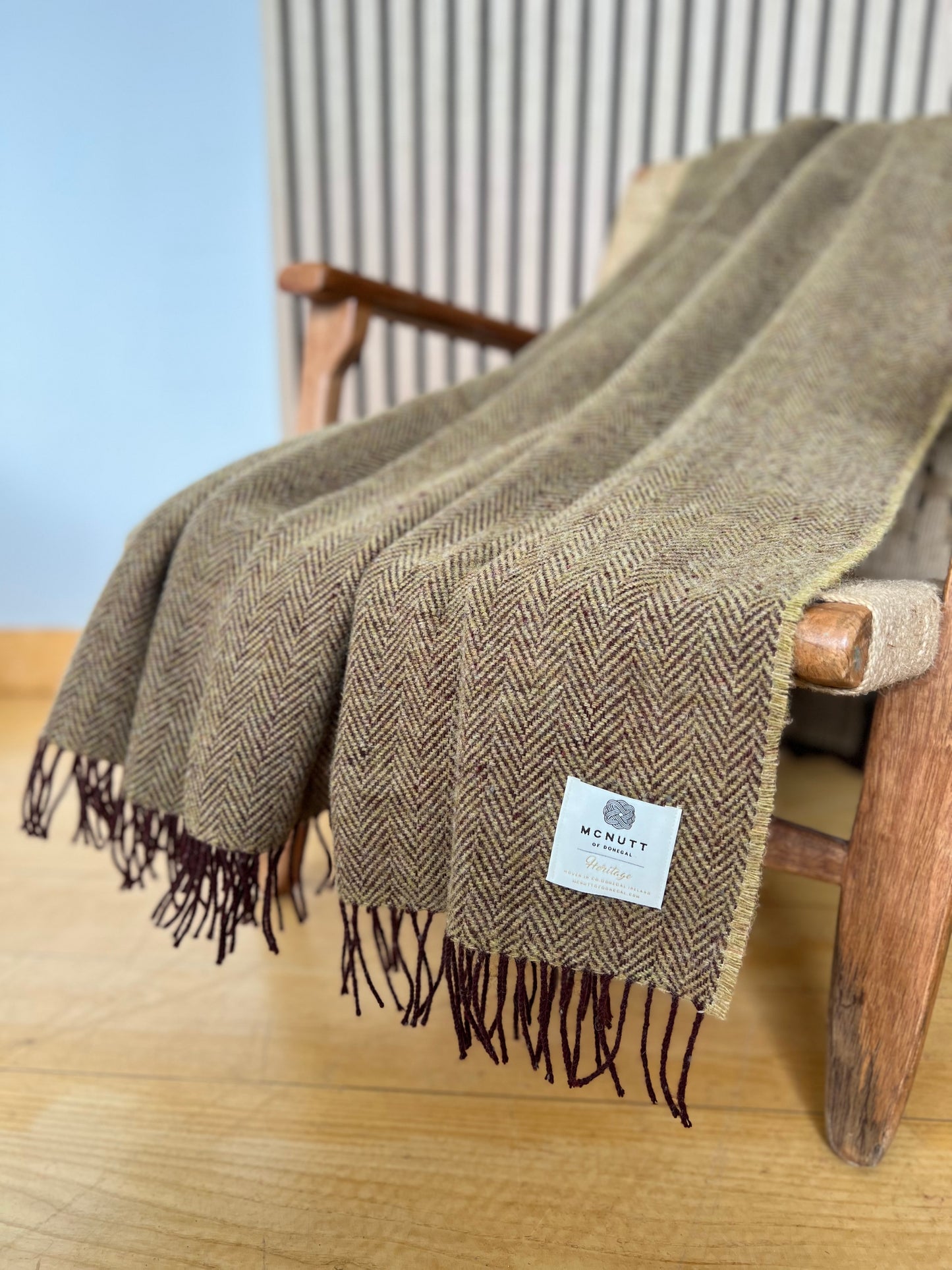 McNutt Merino Wool Throw "Heritage Wheat Herringbone"