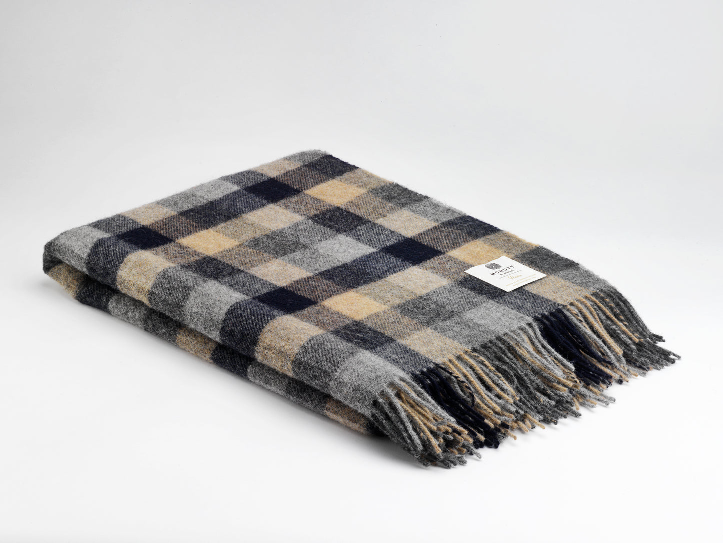 McNutt Merino Wool Throw "Home Navy & Mustard"