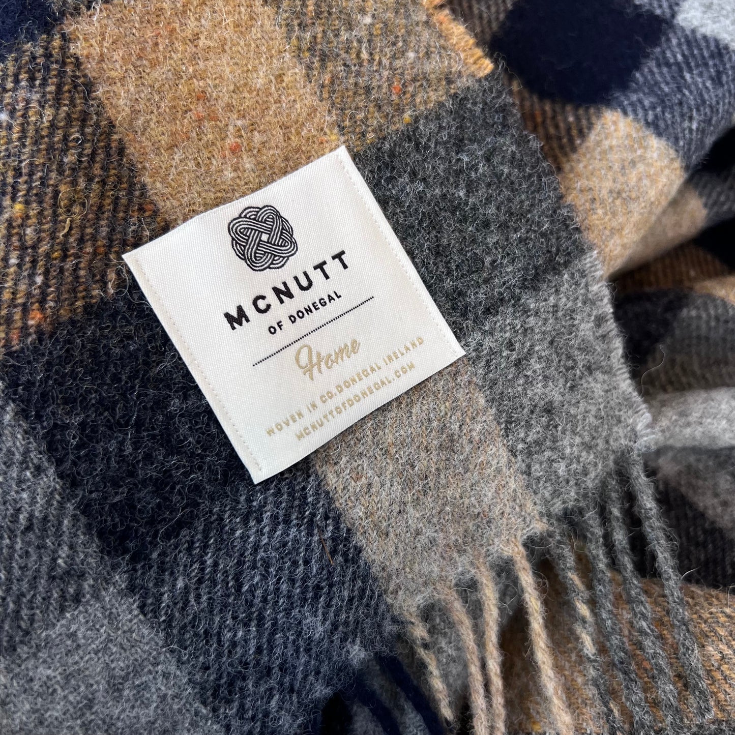 McNutt Merino Wool Throw "Home Navy & Mustard"