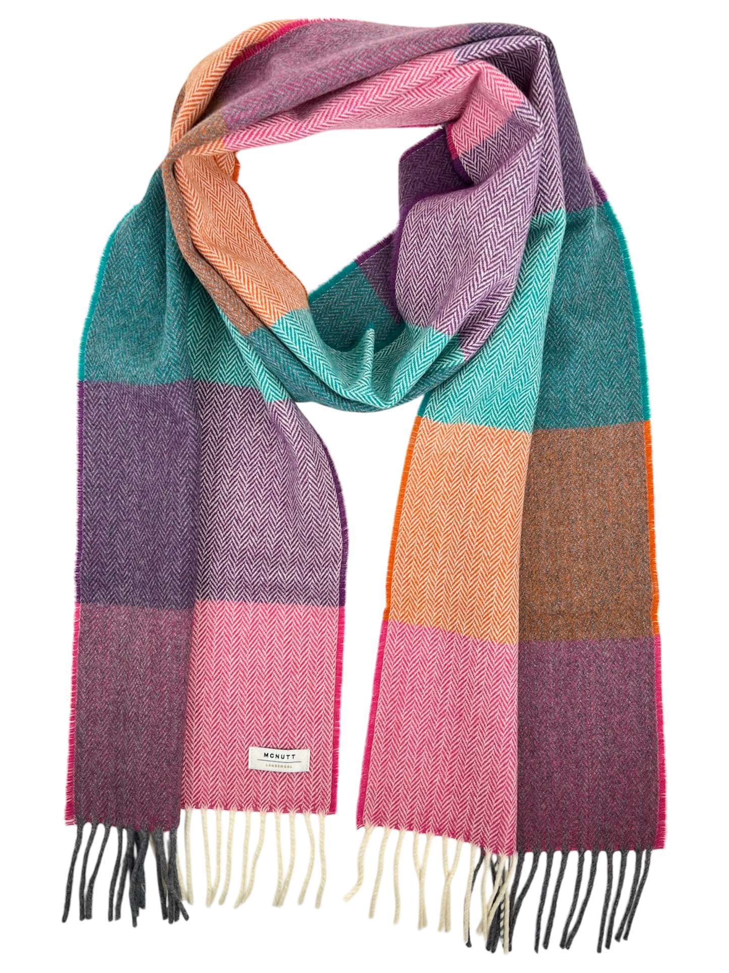McNutt Lambswool Scarf - Hyacinth & Orange Check