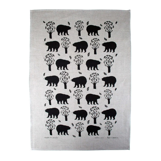 Rain Goose Linen Tea Towel "Woodland Bears" Taupe