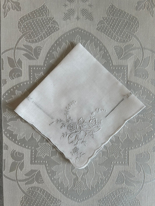 Handkerchief Ladies - Floral Embroidery with Scalloped Edge