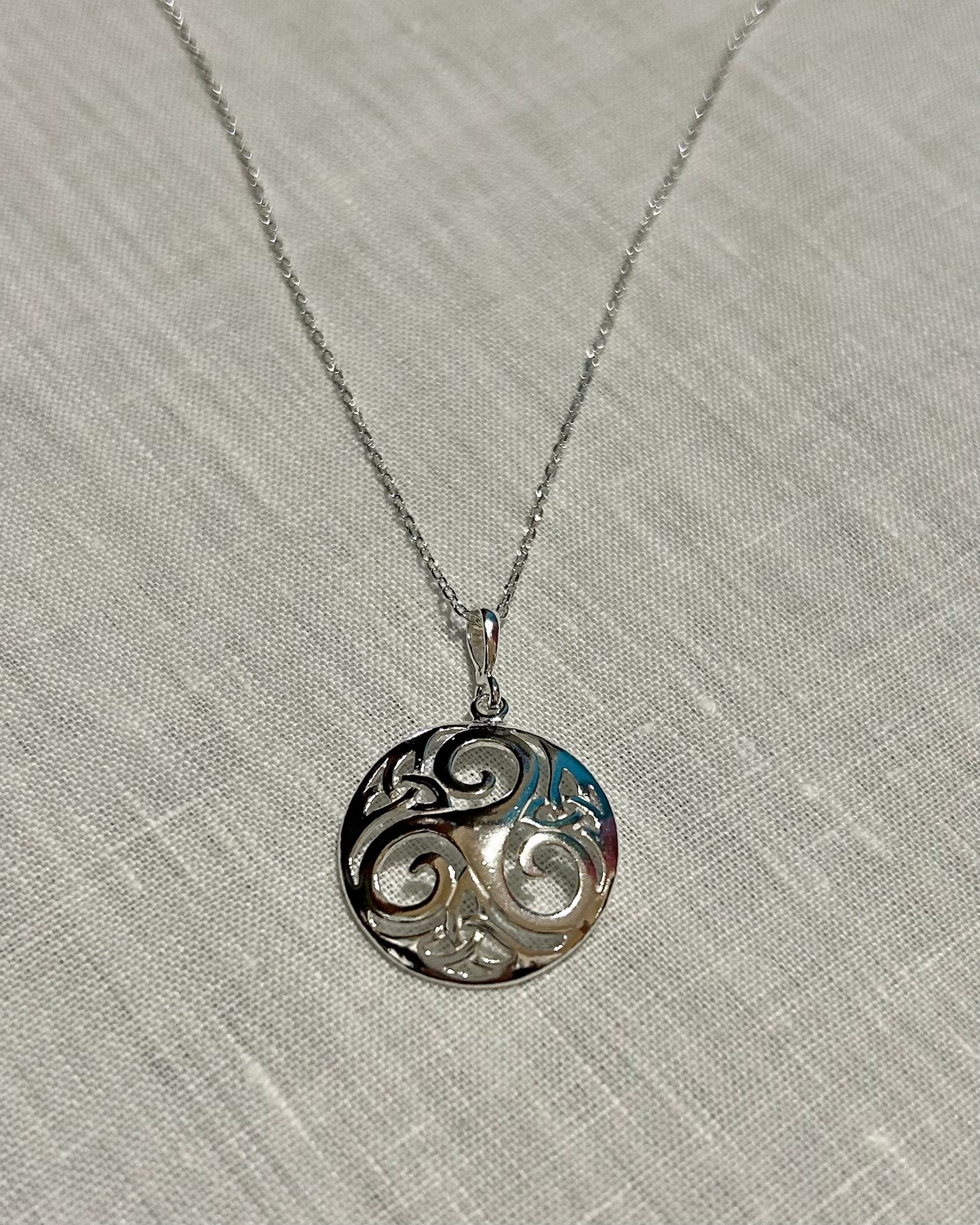 Sterling Silver Celtic Pendant Necklace: Celtic Triple Spiral with Trinity Knots