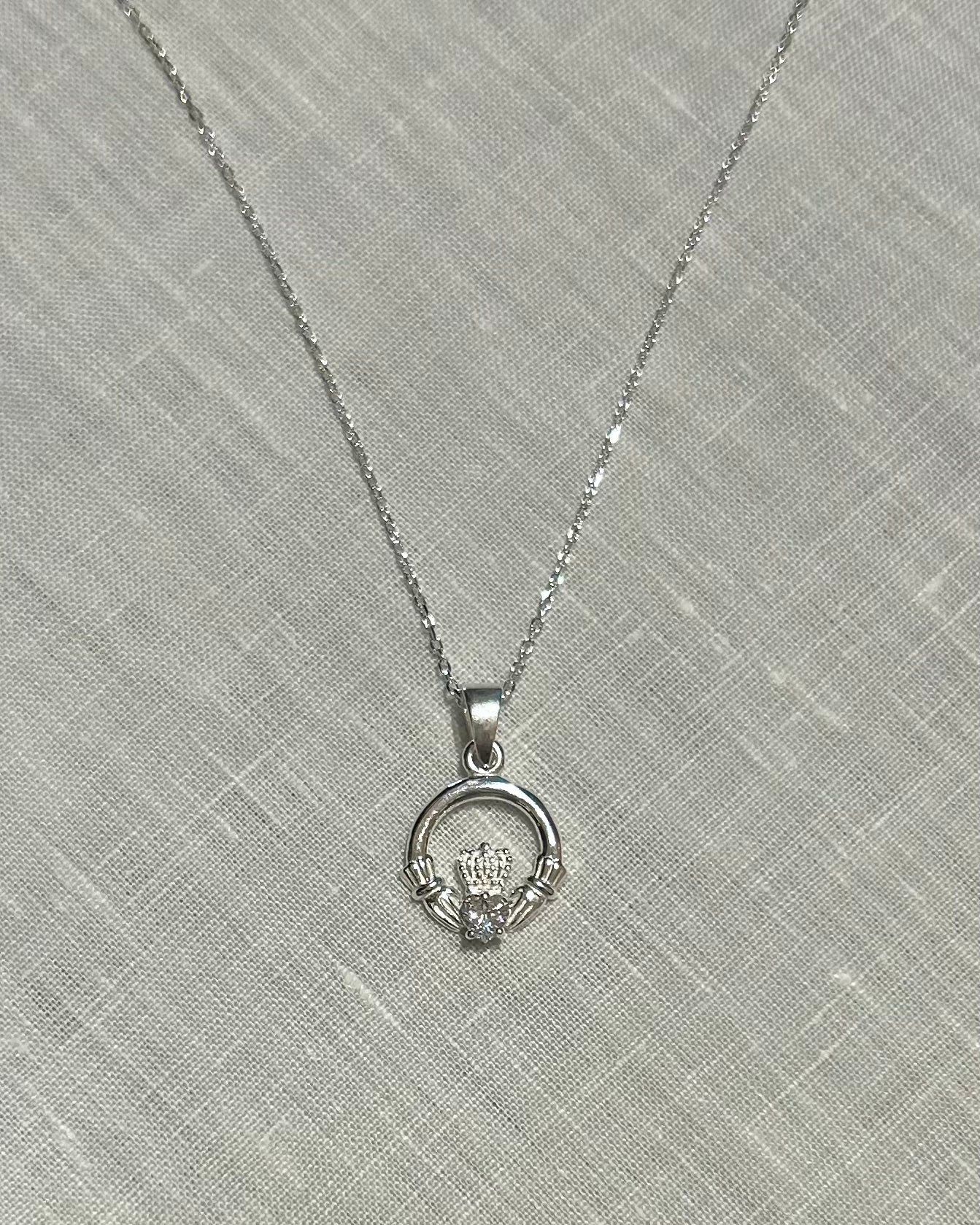 Sterling Silver Celtic Pendant Necklace: Celtic Claddagh Ring (Design A)