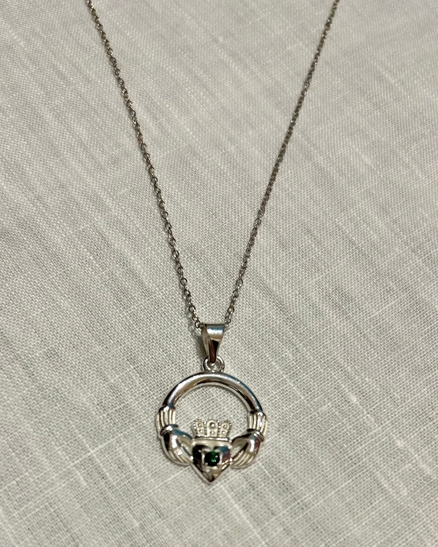 Sterling Silver Celtic Pendant Necklace: Celtic Claddagh Ring (Design B)