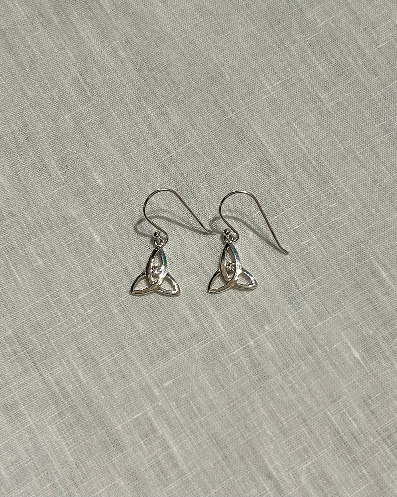 Sterling Silver Celtic Earrings: Celtic Trinity Knot with Stones (Design C)