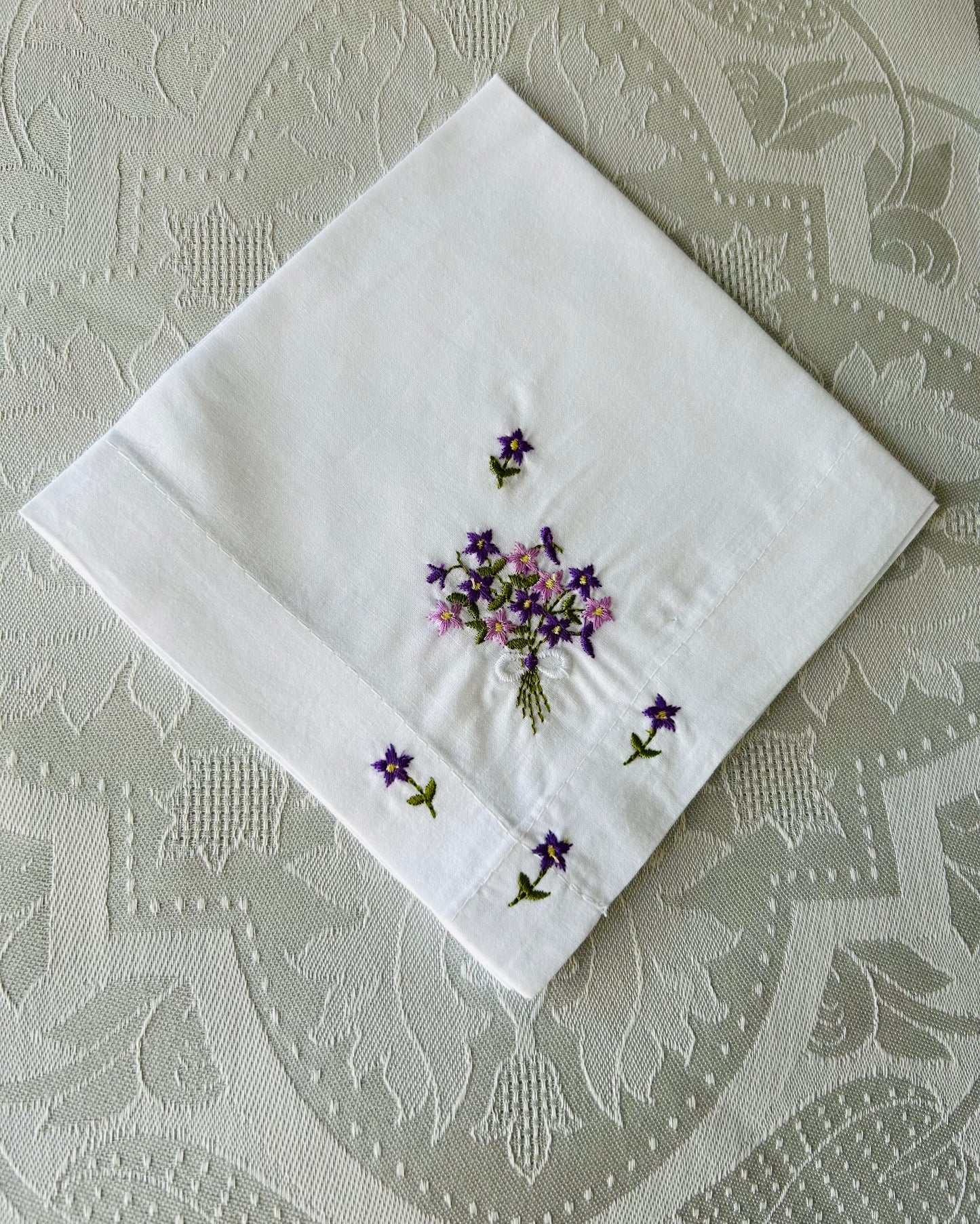 Handkerchief Ladies - Embroidered Wide Hems Violets