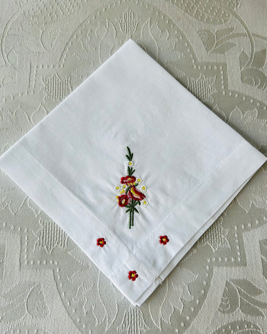 Handkerchief Ladies - Embroidered Wide Hem Red Anemone