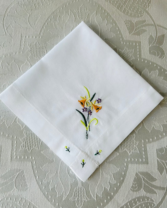 Handkerchief Ladies - Embroidered Wide Hems Daffodils