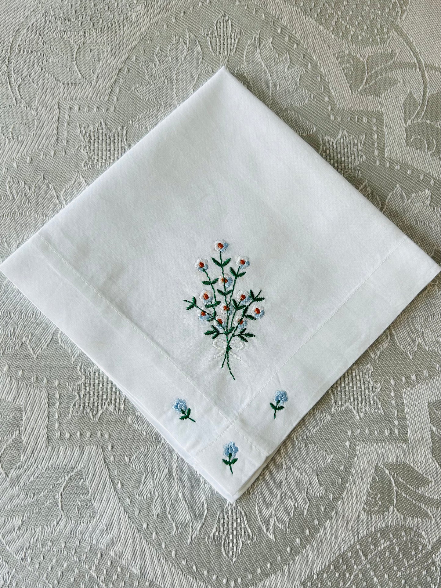Handkerchief Ladies - Embroidered Wide Hem Forget-Me-Not