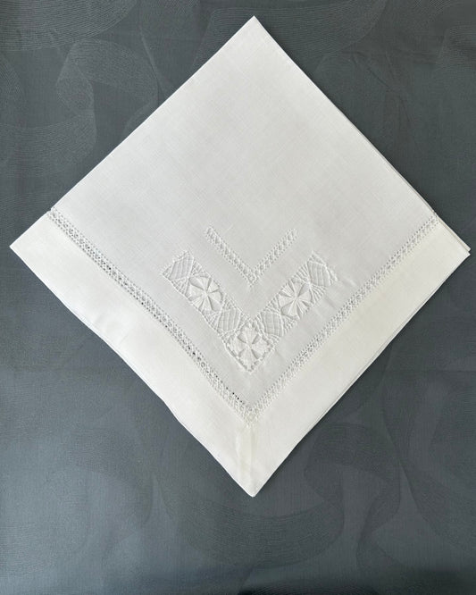 100% Linen Drawn Thread Napkins - White