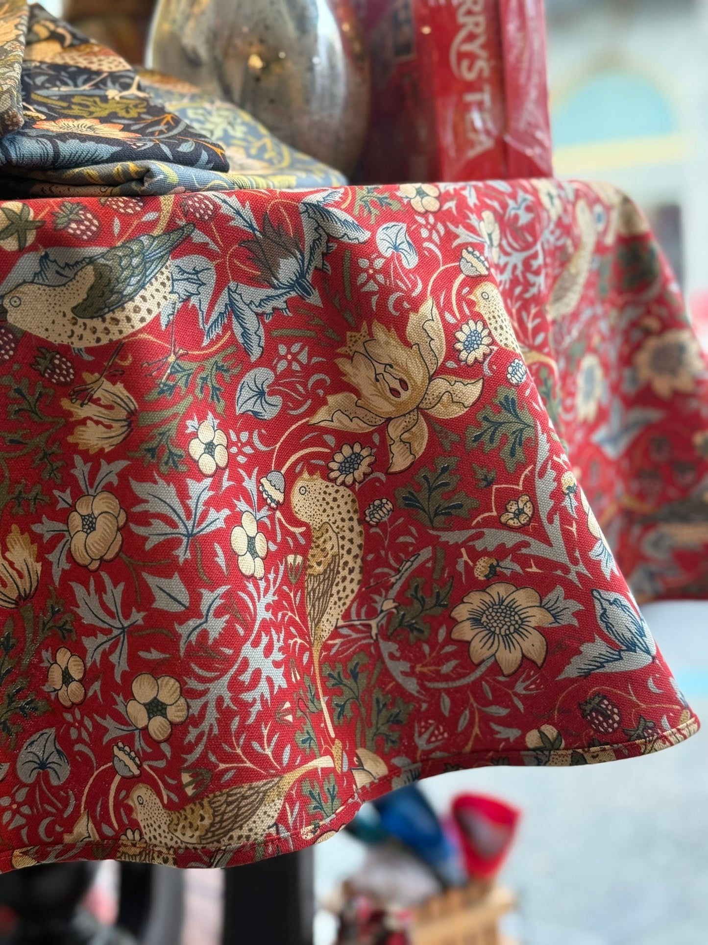 William Morris Strawberry Thief Red Tablecloth
