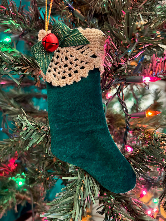 Handmade Holiday Tree Ornament: Vintage Velvet Stocking