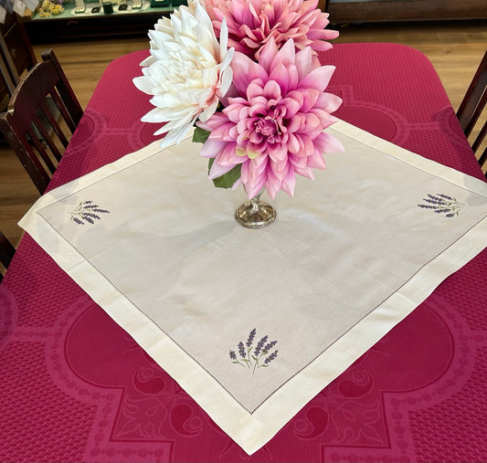Clearance! Linen/Cotton Embroidered Table Center - "Lavender"