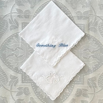 Handkerchief Ladies - "Something Blue" Wedding Embroidery With Cotton Picot Edge
