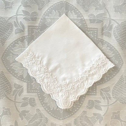 Handkerchief Ladies - Madeira Linen With Tulip & Rose Embroidered Hem