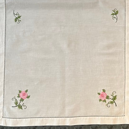 Linen/Cotton Embroidered Runners - "Pink Rose"