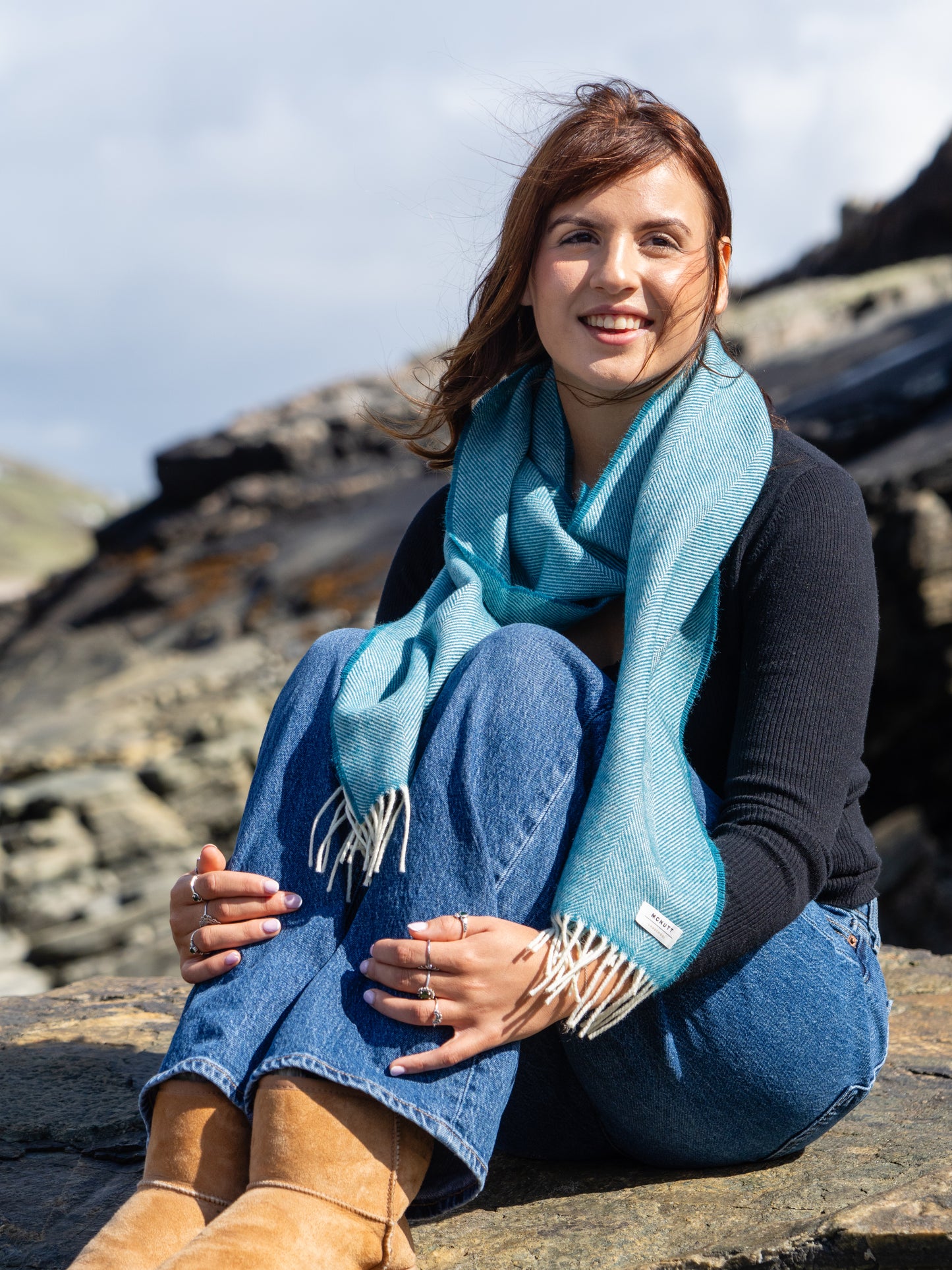 McNutt Lambswool Scarf - Kingfisher Herringbone