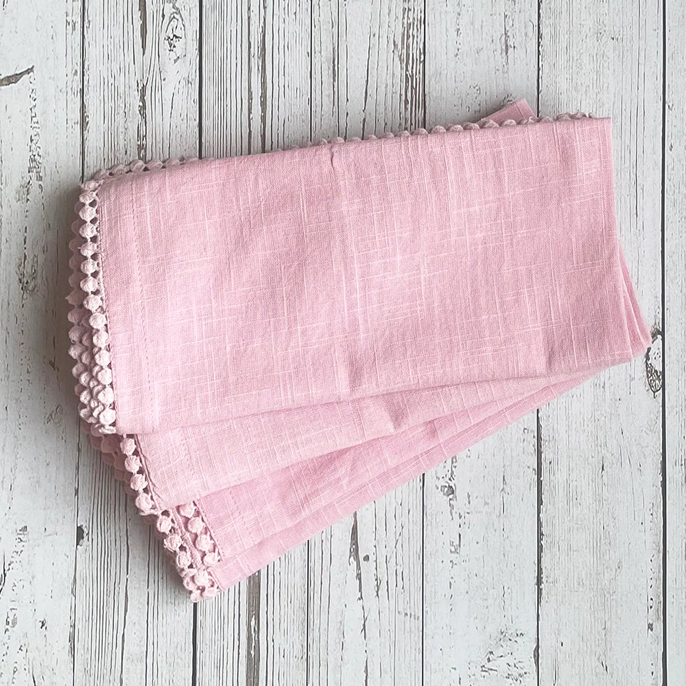 Cotton Napkins - Pink With Flat Pom Poms