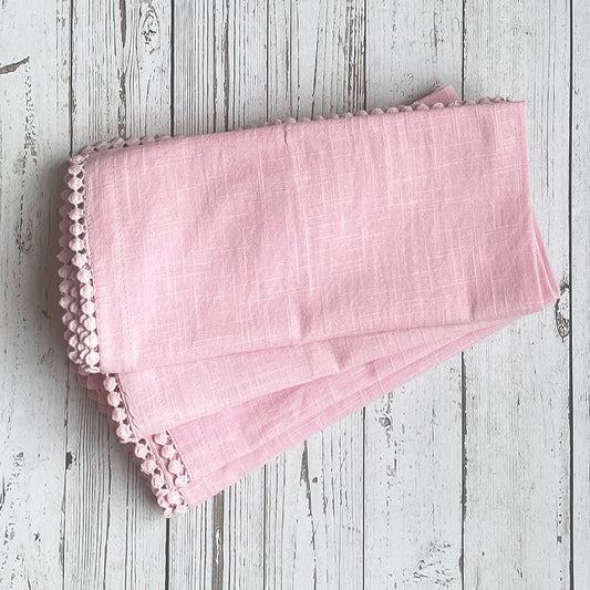 Cotton Napkins - Pink With Flat Pom Poms