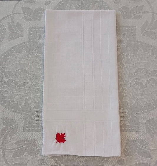 Handkerchief Men's - White Cotton Satin Borders With Canadian Maple Leaf
