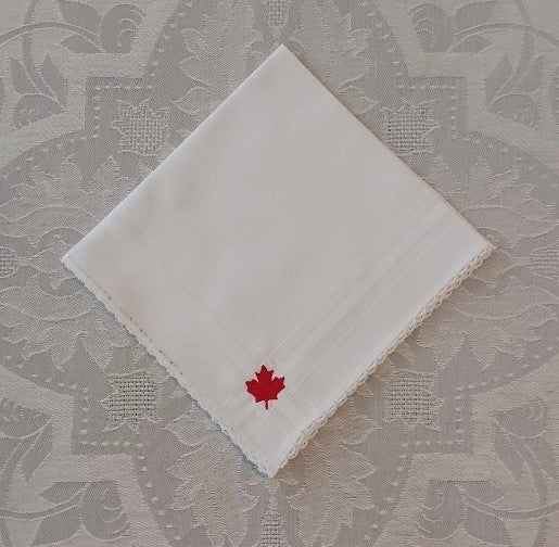 Handkerchief Ladies - Cotton Picot Edge With Canadian Maple Leaf Embroidery