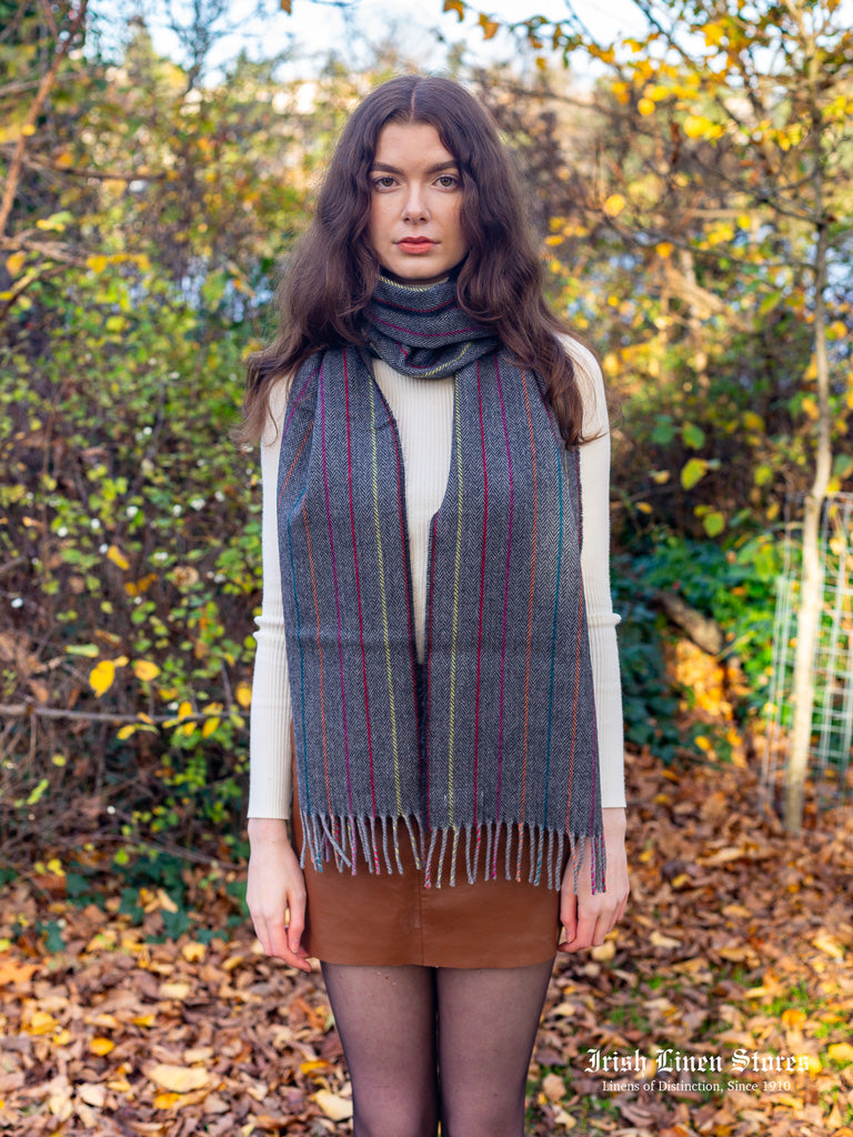 McNutt Lambswool Scarf - Charcoal Rainbow Herringbone