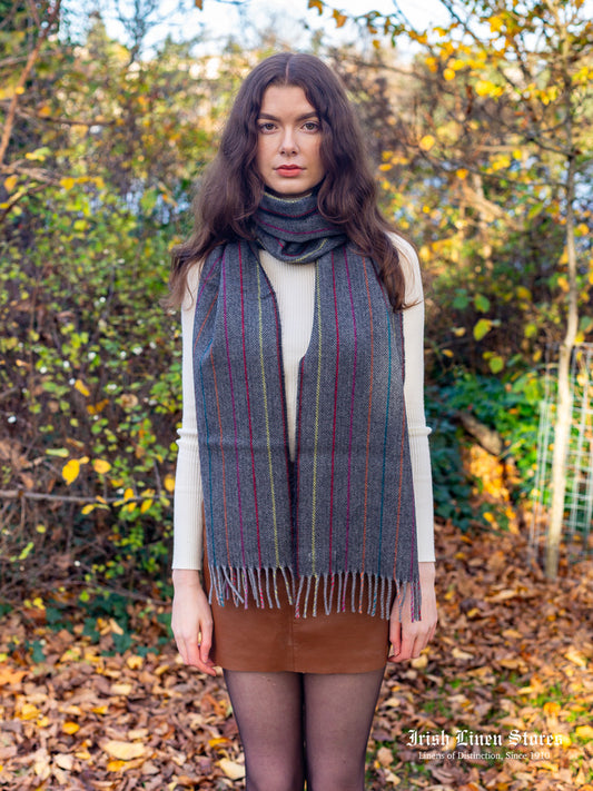 McNutt Lambswool Scarf - Charcoal Rainbow Herringbone