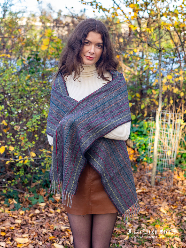 McNutt Lambswool Scarf - Charcoal Rainbow Herringbone