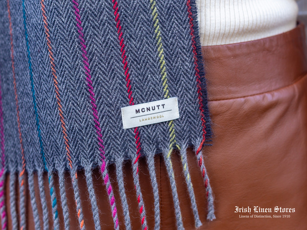 McNutt Lambswool Scarf - Charcoal Rainbow Herringbone