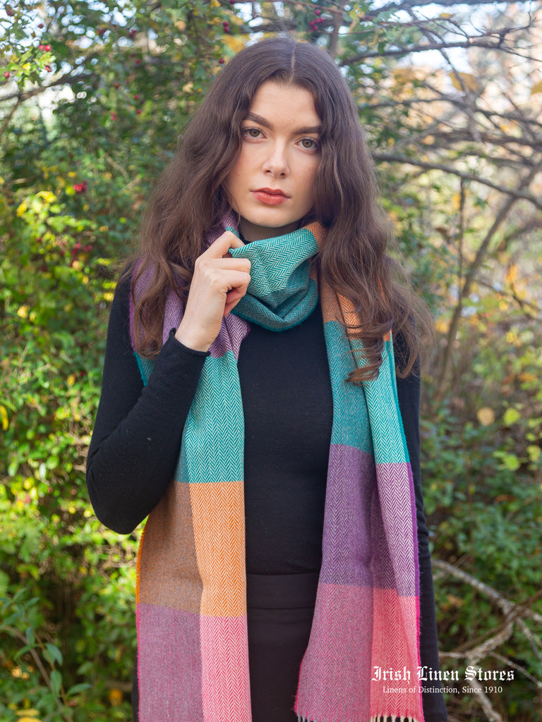 McNutt Lambswool Scarf - Hyacinth & Orange Check